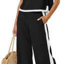 Fisoew Womens 2 Piece Outfits Summer Sleeveless Wide Leg Capris Tracksuits Casual Cotrast Colors Lounge Sets, Size: Small