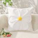 Spring Summer Pillow Covers 18x18 inch Farmhouse Decor White Daisy Pillowcase with Tassels Soft Daisy Embroidered Throw Pillow for Bedroom Sofa Spring Summer Home Decor