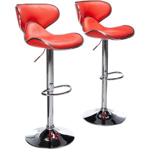 Roundhill Furniture Masaccio Cushioned Leatherette Upholstery Airlift Adjustable Swivel Barstool with Chrome Base, Set of 2, Red