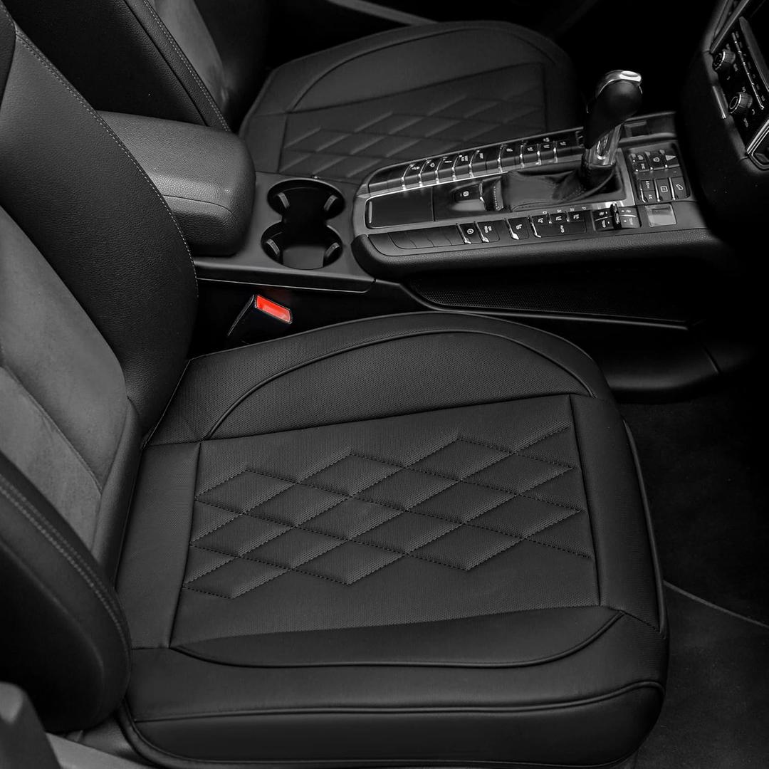 JOJOBAY 2pack Leather Car Seat Cover, Bottom Seat Covers for Cars, Front Seat Protector, Fit for 95% of Vehicles - Padded, Anti-Slip, Premium Leather(2 PCS, Black)