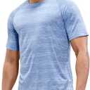 MIER Mens T Shirts Short Sleeve Quick Dry Active Tee for Running Workout Gym, (Stripe Header Light Blue, 3XL)