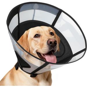 Soft Dog Cone Collar for Large Dogs, Mesh Windows Transparent E Collar for Dog, Anti-Bite Lick Wound Healing After Surgery Neuter Safety Practical Comfy Plastic Cone Black L