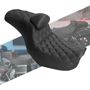 Driver Passenger Seat One-Piece Seat Cushion With Backrest Fit For Harley Dyna Fat Bob FXDF Low Rider FXDL Street Bob FXDB Switchback FLD Wide Glide FXDWG 20062017 (Black Stitching) w/ Driver Backrest, Black Stitching