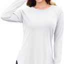YUCOLEN Womens Long Sleeve Shirts with Thumb Hole Tunic Tops to Wear with Leggings Loose Fit with Crew Neck Curved Hem (White)