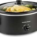 Hamilton Beach 6 Quart Slow Cooker with Space-Saving Folding Handles, 3 Heat Settings, Dishwasher Safe Stoneware Crock and Glass Lid, Black 