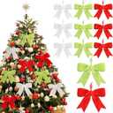 Suncalla 9 Pcs Faux Fur Bows for Christmas Tree Decoration, 6.3 Inch Premade Christmas Bows Xmas Tree Hanging Ornament for Wreath, Gift Wrapping, DIY Craft, Home Decor (Lime Green, Red, White)
