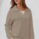 Dokotoo Sweatshirt for Women Long Sleeve V Neck Color Block Oversized Casual Pullover Sweatshirts Tops (Beige, L)