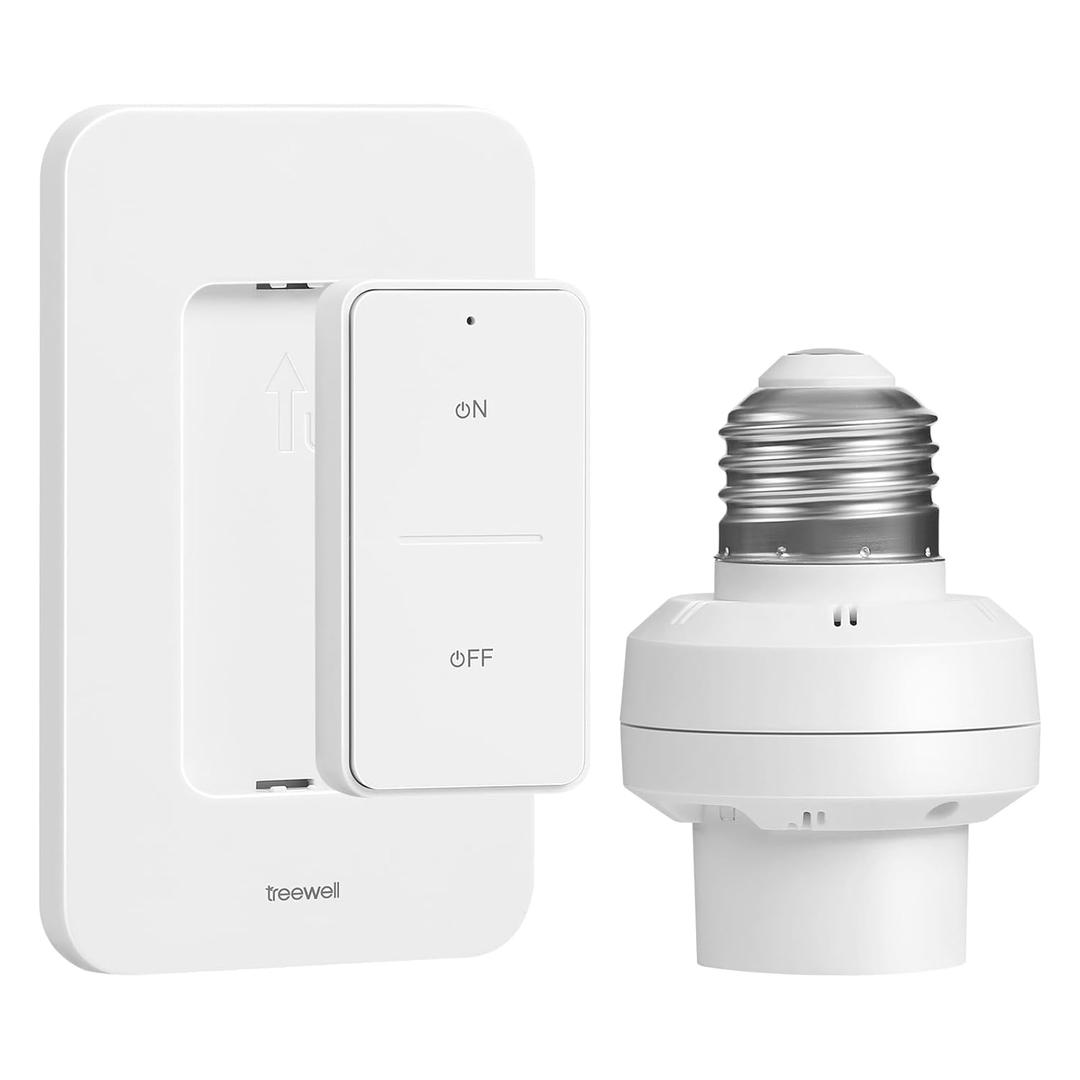 treewell 
Remote Control Light Bulb Socket - 200FT Range Wireless Wall Mounted Switch for Pull Chain Fixture, E26 E27 Lamp Socket, No Wiring Needed, FCC Listed