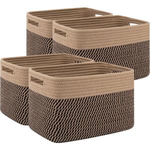 4 Pack Storage Baskets for Organizing, Woven Baskets for Shelves - Perfect for Toys, Books, Towels, and Clothes, Durable Gift Basket Bins Toy Storage, 12.7''L x9''W x7.8''H, Black and Brown
