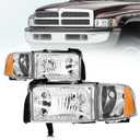 Headlight Assembly for 1994-2001 RAM 1500 & 1994-2002 Dodge RAM 2500 3500, Driver & Passenger Side, Chrome Housing, OE Replacement (No Bulbs)