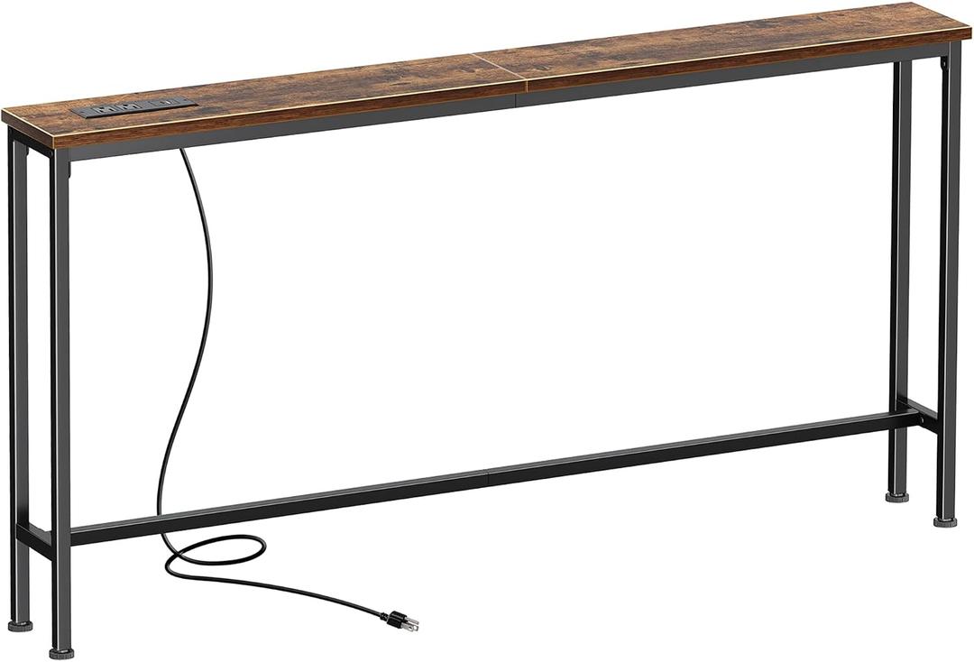 SUPERJARE 51.2 Inch Sofa Table with Power Outlet and USB-C Port, 5.9 Inch Narrow Console Table, Entryway Hallway Couch Table with Storage, Behind Sofa, Small Spaces, Living Room, Rustic Brown, 5.9''D x 51.2''W x 29.7''H