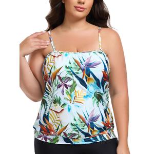 Ocean Blues Women's Black Plus Size Bandeau Tankini Top Strapless Blouson Tankini Bathing Suit Top Loose Fit Swimsuit Size Large