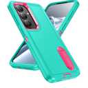 for Samsung Galaxy S26 Case with Kickstand Case 3-Layer Military Grade Protective Case Cover Silicone Heavy Duty Rugged Shockproof for Galaxy S26 Phone Case (Cyan+Rose Red