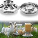 Potchen 2 Pcs Baby Chick Feeder and Waterer Base, Galvanized Steel Feeding Tray with 8 Holes, 1 Quart Compatible with Mason Jars & Standard Jars for Small Birds Chicks(Feeder and Waterer)