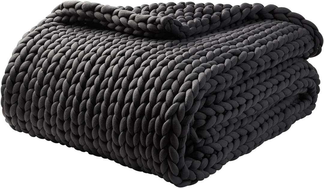YnM Cotton Weighted Blanket, Handmade Chunky Knitted Design, Soft and Cozy, Temperature Regulating and Breathable, Machine Washable Throw for Sleep or Home Decor ,50x60 Inch, 15lbs