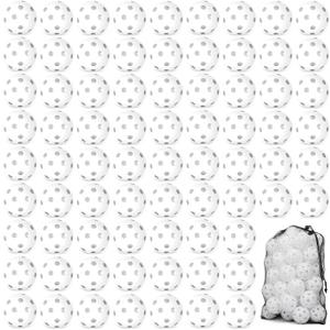 Coopay 80 Pack Baseball Practice Balls Plastic Training Balls Lightweight Hollow Softballs with a Drawstring Bag for Hitting, Baseball Training Indoor Outdoor Use (White)