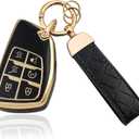 Aoocar 6 Button TPU Key Fob Cover with Leather Keychain, Compatible with 2021 2022 2023 2024 2025 2026 GMC Yukon Denali Sierra, Fit for Chevy Silverado Suburban Tahoe Buick etc, Black