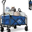 Beach Wagon with Big Wheels for Sand,Collapsible Folding All Terrain Utility Wagons Carts Foldable with Brakes for Sand Camping Sports Outdoor. (Blue)