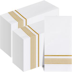 400 PCS Gold Napkins Disposable Hand Towels, Soft and Absorbent Linen Feel Dinner Napkins, White and Gold Paper Napkins, disposable hand towels, Paper Guest Towels for Bathroom Kitchen Wedding Party