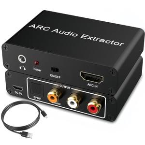 HDMI ARC Audio Extractor 4K60Hz, 192KHz HDMI ARC Adapter Converter to Optical TOSLINK SPDIF + RCA L/R+ Coaxial and Analog 3.5mm Stereo for Soundbar HDTV Speaker Amplifier Headphones (5in)