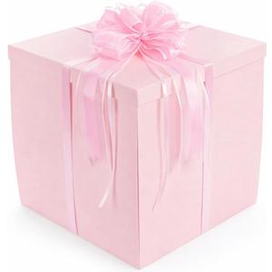 Kolldenn Extra Large Gift Box with Lid 20x20x20 Inches, Pink Giant Gift Box for Gender Reveal Big Presents with Bows and Ribbons for Birthday Special Celebrations Anniversaries Wedding Party, 1 Count