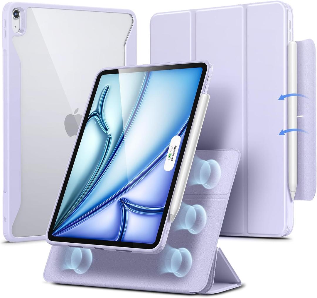 ESR for iPad Air 11 Inch Case 2025 M3/M2, iPad Air 7th/6th/5th/4th Gen Case (2024/2022/2020) 10.9 Inch with Pencil Holder, Removable Magnetic Cover, Vertical Stand, Rebound 360 Series, Light Purple