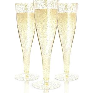 Prestee 24 Plastic Champagne Flutes - Gold Champagne Flutes Plastic - Gold Disposable Mimosa Flute - Party Supplies - Disposable Cocktail Glasses - Mimosa Bar, Wedding, Shower Party