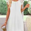 MEROKEETY Women's Casual Summer T Shirt Dress Beach Vacation Lace Sleeveless Flowy Pleated Mini Sundress (White), Medium