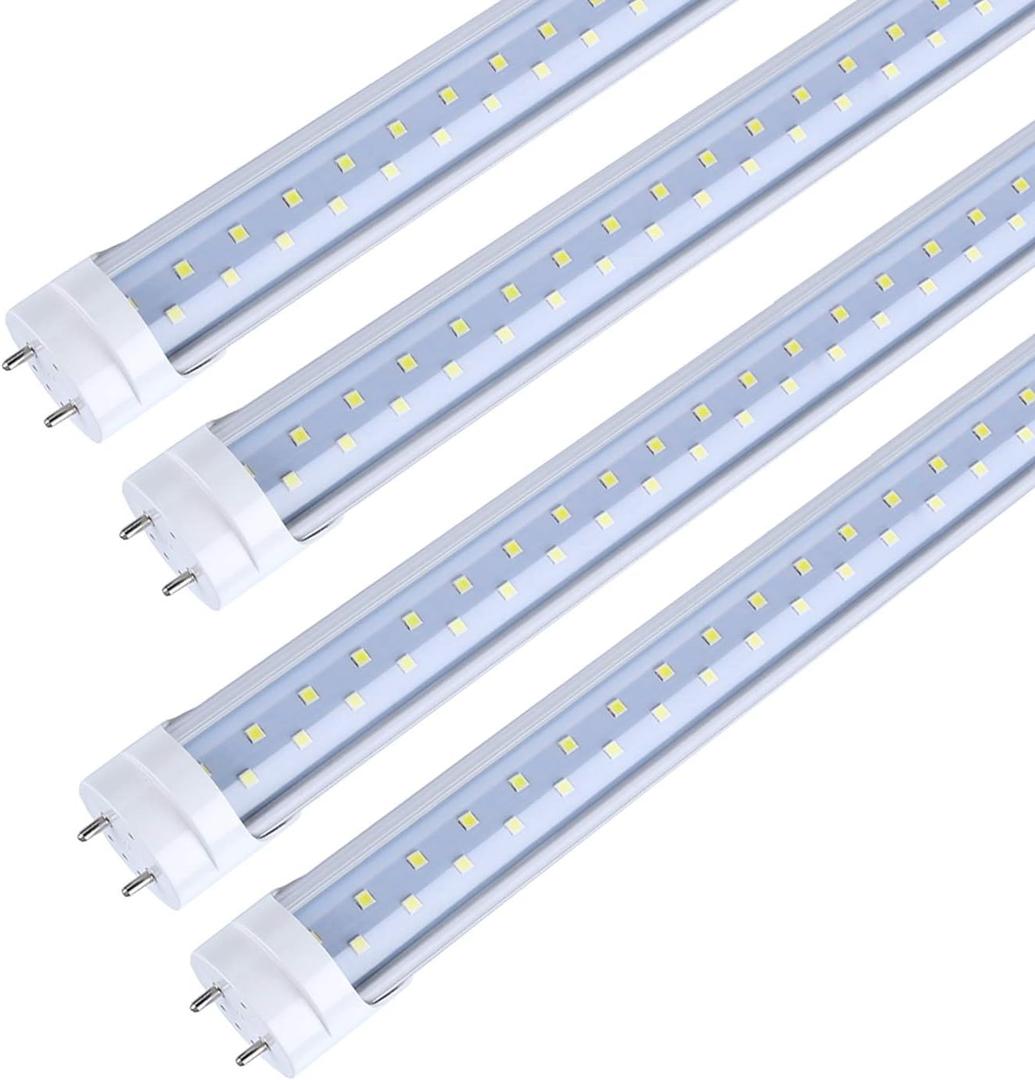 TRLIFE 4FT LED Light Bulbs, T8 LED Tube Lights 4FT 28W 6000K Cool White, 3360 Lumens Dual Row LEDs Replacement for 4FT Fluorescent Fixture, Clear Cover, Ballast Removal, Dual-end Powered(4 Pack)
