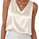 IDEALSANXUN Womens V Neck Satin Tank Tops Spring Summer Dressy Sleeveless Shirt Blouse Camisole (Pink, L)
