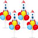 4 Sets Toy Inspired Themed Party Balloons Stand Kit With 4 Rocket Foil Balloons Toy Themed Red Blue Yellow Balloon Centerpiece for Tables for Boys Birthday Baby Shower Cartoon Party Decorations