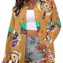 Halloween Shirt Women Pumpkin Graphic Tshirt Long Sleeve Button Down Blouse, S