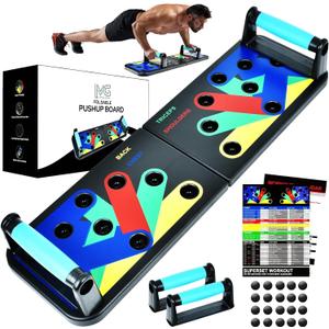 MG Push Up Board for Men & Women, Multi-Function Foldable Press Board, Muscle max Push Up Handles, Fitness Strength & Exercise Training Equipment for Home Workout with 2 BONUS Accessories (5x Resistance Bands & Jump Rope)