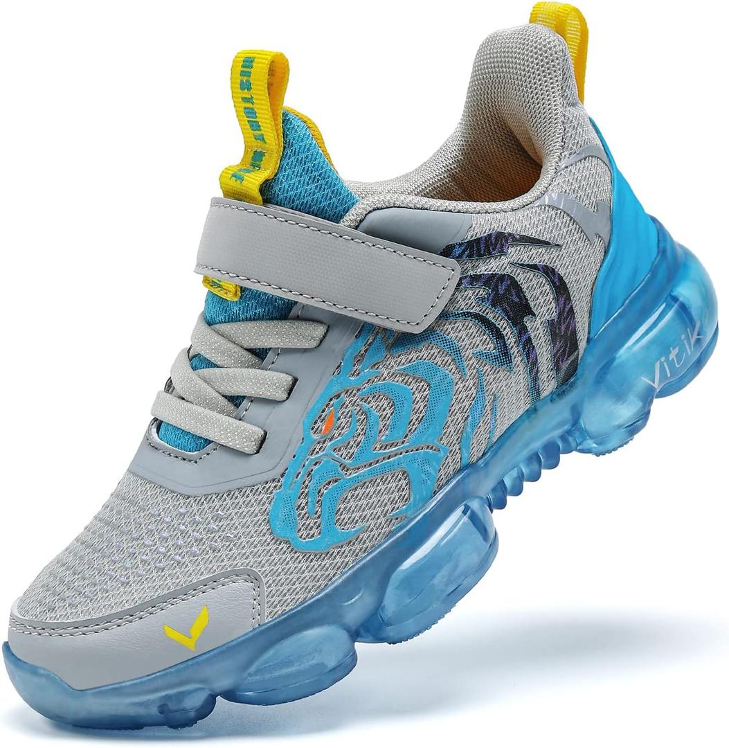 JMFCHI Boys Girls Kids' Sneakers Knitted Mesh Sports Shoes Breathable Lightweight Running Shoes for Kids Fashion Athletic Casual Shoes (1 Little Kid, Grey Blue-8167)