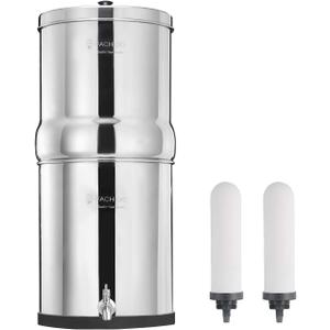 2.25 Gal Stainless Steel Gravity Water Filter System - Countertop Water Purifier with 2 Washable Ceramic Elements, Non-Slip Base & Spigot for Home, Camping, RV, and Emergency Preparedness