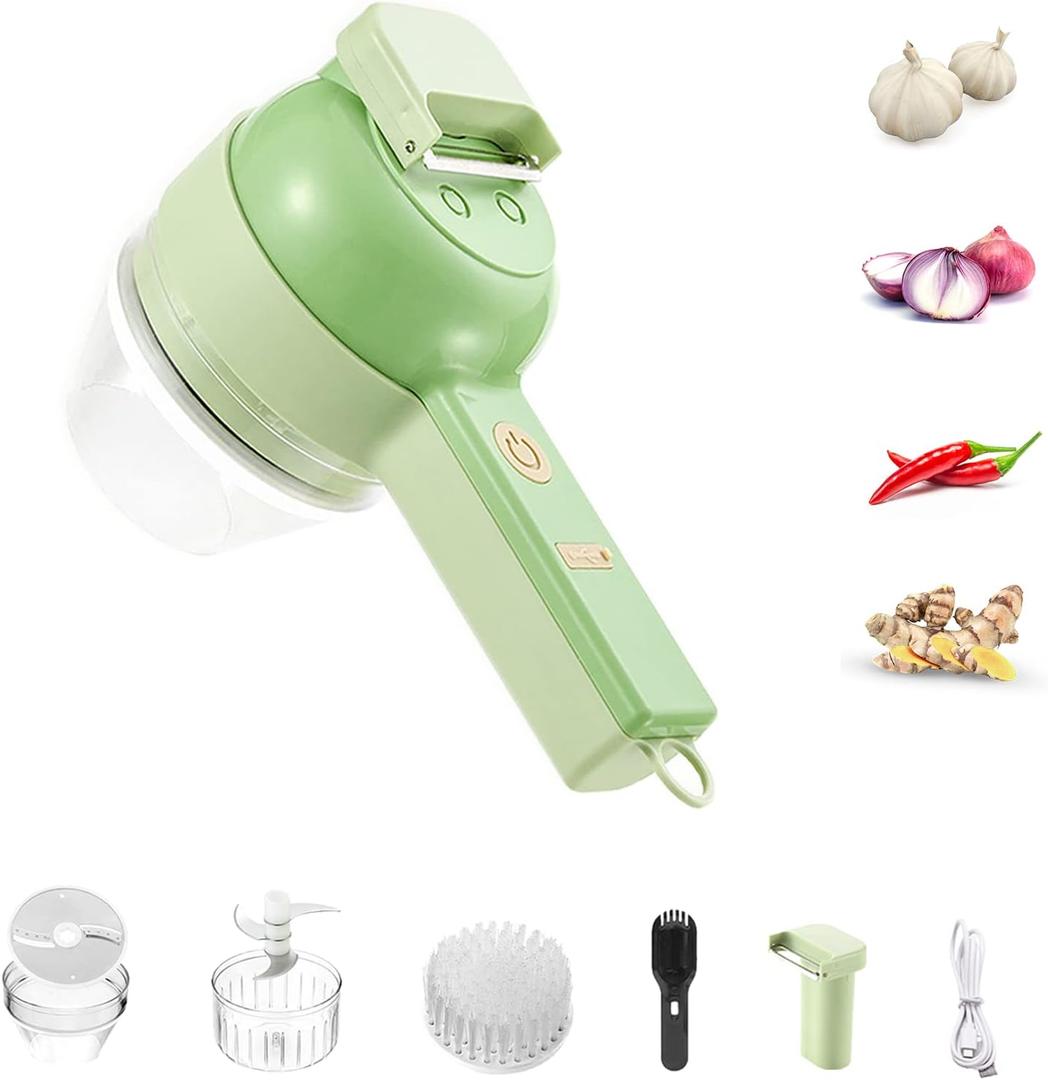 4 in 1 Handheld Electric Food Cutter Set, Kitchen Gods Wireless Food Processor for Fruits, Vegetables and Meat Green