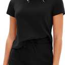 EXLURA Womens Summer 2 Piece Short Skirt Sets Short Sleeve Tshirt Matching Tennis Skort Cotton Airport Travel Vacation Outfit Small