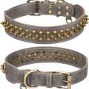 Spiked Studded Dog Collar, Adjustable Soft Leather Puppy Collar for Small Medium Dogs Bulldog Pitbull Mastiff Poodle Boxer (S, Grey)