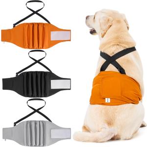 Avont 3 Pack Washable Dog Diapers Male Reusable Male Dog Wraps with Suspenders, Highly Absorbent Belly Bands Pee Wrap for Boy Doggie -M Black/Grey/Brown