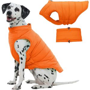 Large Dog Winter Coat with Back Zipper & Detachable Scarf, Waterproof Warm Dog Snow Jacket, Dogs Puffer Vest for Golden Retriever, German Shepherd, Orange 2XL