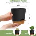 6 x WSMKSZ 4 inch Self Watering Pots for Indoor Outdoor Plants, 6 Pack Plastic Flower Planters with Drainage Holes and Removable Saucers, Plant Pots with Wicking Rope, Modern Decor, Black Brown