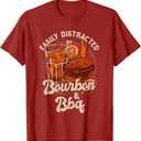 Easily Distracted by Bourbon and BBQ T-Shirt (L, Black)