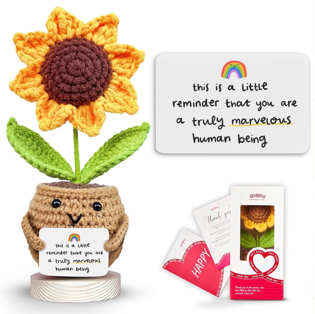 5 x Gossby Positive Sunflower Crochet - Mother's Day, Thank You Gift for Women - Basket Stuffers - Graduantion, Nurse Week 2026 - Appreciation, Christmas, Birthday Gift for Mom, Teacher, Coworker, Friend