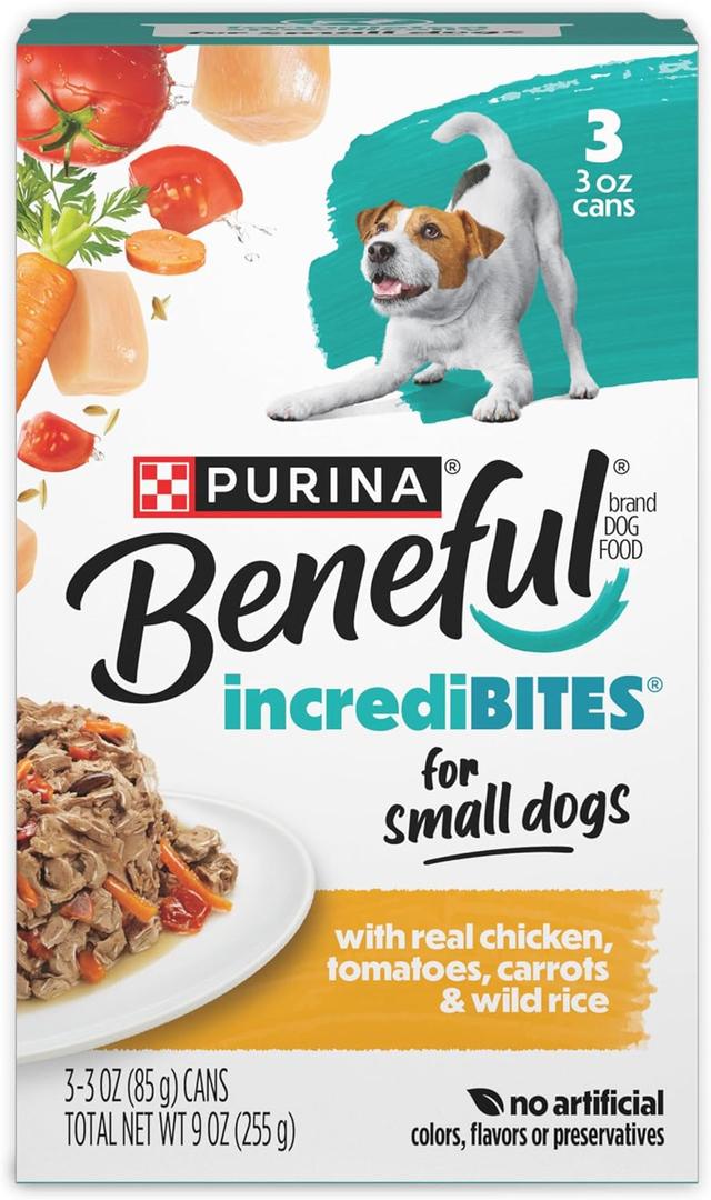 Purina Beneful Small Breed Wet Dog Food in Gravy, IncrediBites With Real Chicken - (8 Packs of 3) 3 oz. Cans, BB Date 08/2027