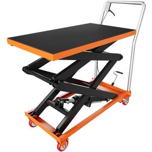 Hydraulic Lift Table Cart, 330lbs Capacity 50" Lifting Height, Manual Double Scissor Lift Table with Locking Wheels and Non-Slip Pad, Hydraulic Scissor Cart for Material Handling