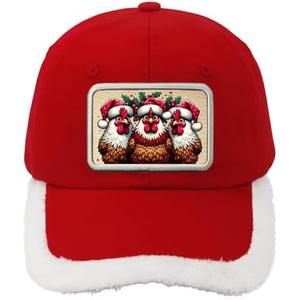 Nuanua Christmas Baseball Cap with Chicken Print on PU Leather Patch – Fun Holiday Hat for Adults