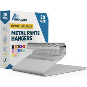 Lifemaster Metal Pants Hanger Set - 20 Pieces Elegant Non-Slip Closet Space Saving Hanger Set for Pants, Trouser, Blankets, and Jeans with Open Ended Sleek Design - White