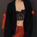 Open Front Sweaters for Women Casual Bow Tie Knit Cardigan Slouchy Chunky Long Sleeve Sweaters Outwear Coat (Black, M)