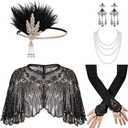 SAISI 1920s Flapper Gatsby Accessories Roaring 20's Accessories with Flapper Shawl Headband Vintage Design for Women