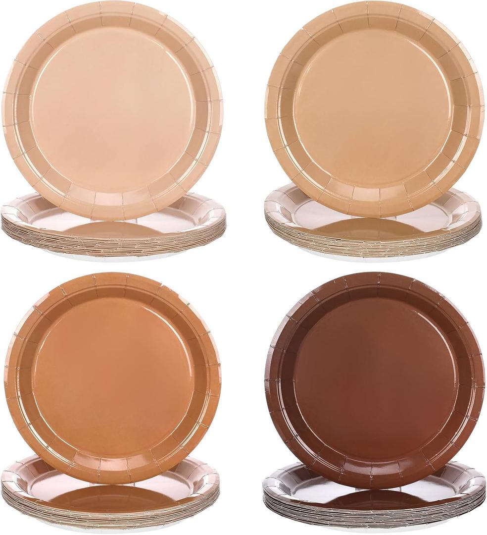 100 Pcs Brown Paper Plates 9 Inch Disposable Round Dinner Dessert Plates Gradient Brown Color Party Supplies for Birthday Wedding Baby Shower Bridal Tableware